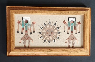 Sand Painting Native American Navajo Art Signed Fred Hayes 9  x 5.5  Yei Sun VTG