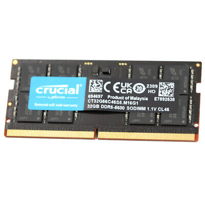 Micron 32GB DDR5 5600MHz 262pin SoDIMM Memory Module Micron 32GB DDR5 5600MHz 262pin SoDIMM Memory Module