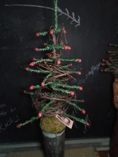 Green Faux Feather Bristle 38" Tall Christmas Tree n Copper Pot