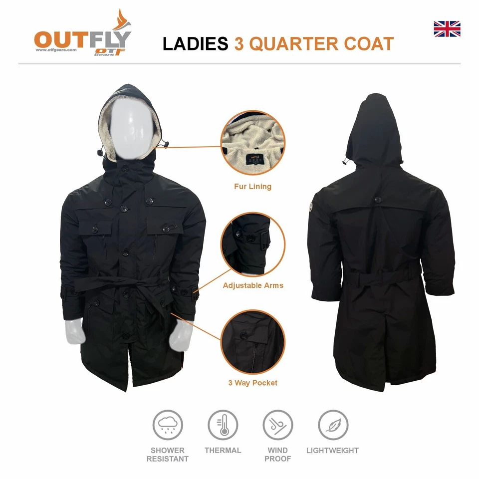 Ladies Trench 3 Quarter Waterproof Windproof Rain Coat Cagoule Outdoor Offer - Image 4 of 4