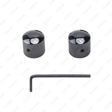 2 Pcs Black Set Screw Chrome Metal Guitar Dome Knobs for Tele or Bass Knob