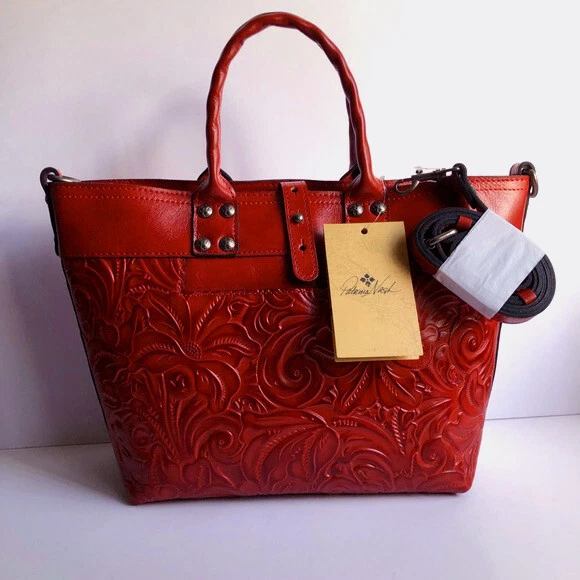 NWT PATRICIA NASH Analia Tooled RED ORCHE Tote Shoulder Top Zipper