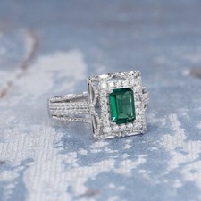 1Ct Green Emerald Cut CZ Classic Engagement Wedding Ring In 925 Sterling Silver