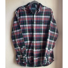 Ralph Lauren Men's 16.5 34/35 Plaid/Tartan button down shirt front Logo Classic