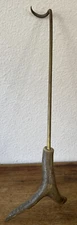 BRASS CHIMNEY DAMPER HOOK TOOL STAG HANDLE ! ANTIQUE