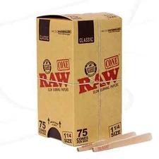 RAW Classic 1-1/4 BackRolled Cones | 75 Pack | Natural Pre Rolled Rolling Paper