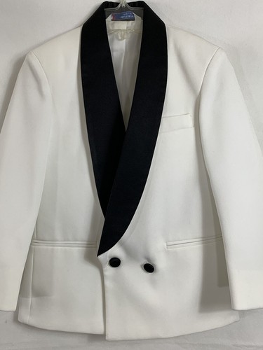 Raffinati Formal Boys Size 8 White Tuxedo Jacket with Black Lapels and Buttons - Picture 3 of 12