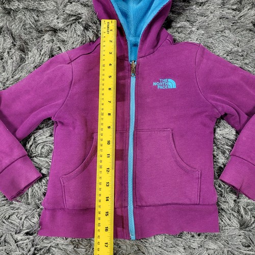 TNF The North Face Reversible Jacket Girls XS (6) Purple Blue Hooded Fleece Flaw - Picture 8 of 16