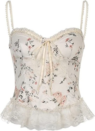 Vintage Floral Print Lace Coquette Camisole, Grunge Fairycore Patchwork  Crop Top | eBay