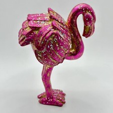 Flamingo Ornament Figurine 4 1/2 Inches Tall Hook On Top Sparkly Golden Pink