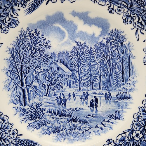 Churchill Skating Scene Plate 21cm Blue and White Stoneware Made in England - Picture 2 of 10