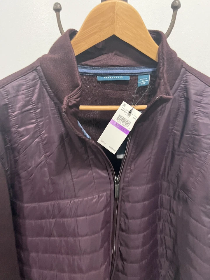 Perry Ellis Mens Quilted Jacket Burgundy Full Zip NEW with Tags Size XXL - Image 2 of 4
