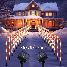 12/24/36× Outdoor Solar Christmas Candy Cane Pathway Lights Outdoor Garden Lamp