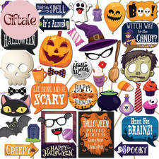 Halloween Photo Booth Props - 41-Pc Kit with 8 X 10-Inch Sign, 60 Adhesive Pads,