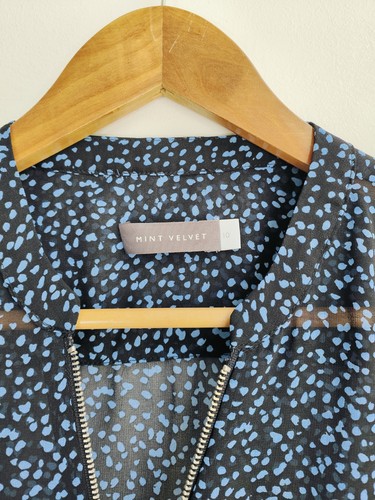 Mint Velvet Blouse Size 10 Blue & Black Patterened Long Sleeve Chiffon Womens - Picture 3 of 11