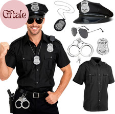 Police Costume Men Cop Costumes Outfit Shirt Hat Badge Handcuffs Sunglasses Poli
