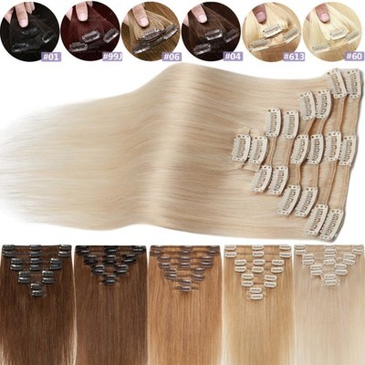 CLEARANCE 100% Real Human Remy Hair Extensions Clip in 8 Pieces Blonde Full Head