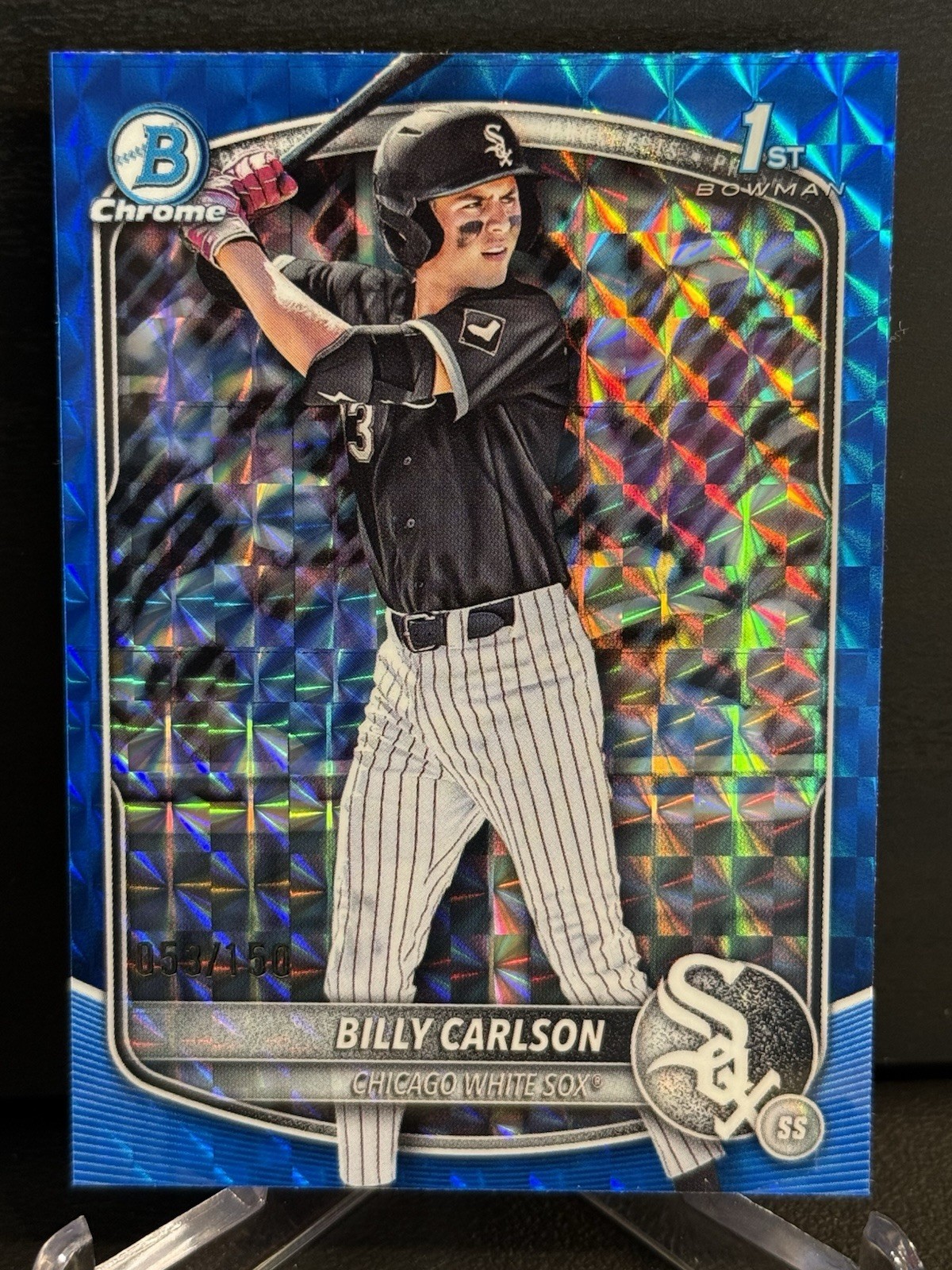 BILLY CARLSON 2025 BOWMAN CHROME DRAFT 1ST BLUE GEOMETRIC /150 White Sox