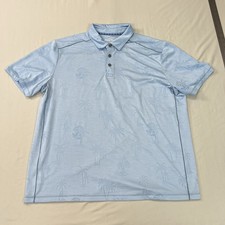 Tommy Bahama Polo Shirt Mens XL Blue Floral Palm Surf Beach Stretch Breathable