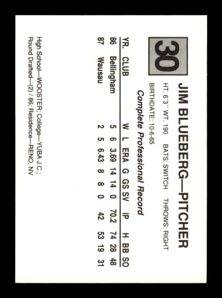 1988 Cal League All Stars  30 Jim Blueberg BXCP13 - Image 2 of 2