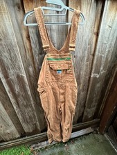 Liberty Brown Duck Canvas Bib Overalls Men s Size 34x32 Tan Zip Fly used DAL 71