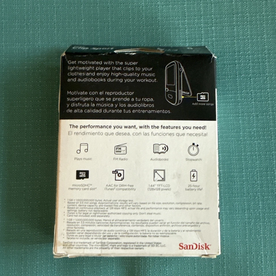SanDisk Clip Sport 8 GB Black Digital Media Player MP3 Player 2000 Songs NIB - Image 2 of 3