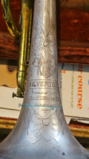 King Silvertone Bb Cornet Sterling Silver Bell Medium Bore 3 Piston w/ Case