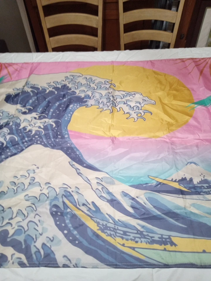 Estilo arte japonés tapiz ondulado bandera bandera colgante de pared 60 X 35 pulgadas Foto 3 de 4