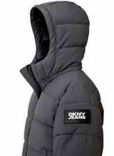 DKNY JEANS Gray Hooded Puffer Jacket Unisex Kids Full Zip Long Sleeve Pockets