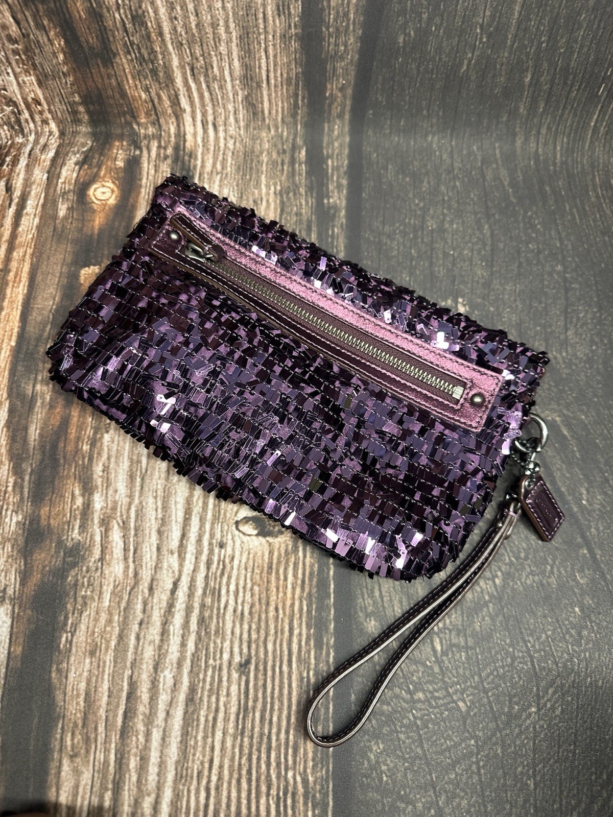 Coach Rectangular Purple Dangling Sequin Clutch W… - image 3