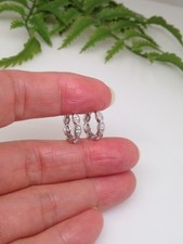 925 Sterling Silver CZ All Around Huggie Hoop Earrings Marquise 12mm/8.5mm