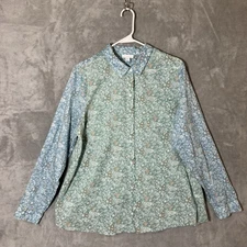 J Jill Sleep Top L Floral Colorblock Long Sleeves Button Up Collared Lightweight