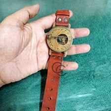 Brújula de muñeca reloj de sol de latón hecha a mano con correa de cuero | Reloj náutico vintage