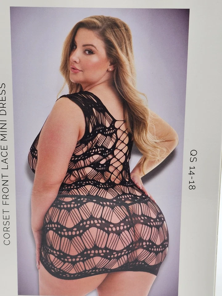 Mini Vestido Baci Lencería Para Mujer Talla Queen 14-18 Negro Transparente Corsé Frontal Encaje Foto 4 de 4