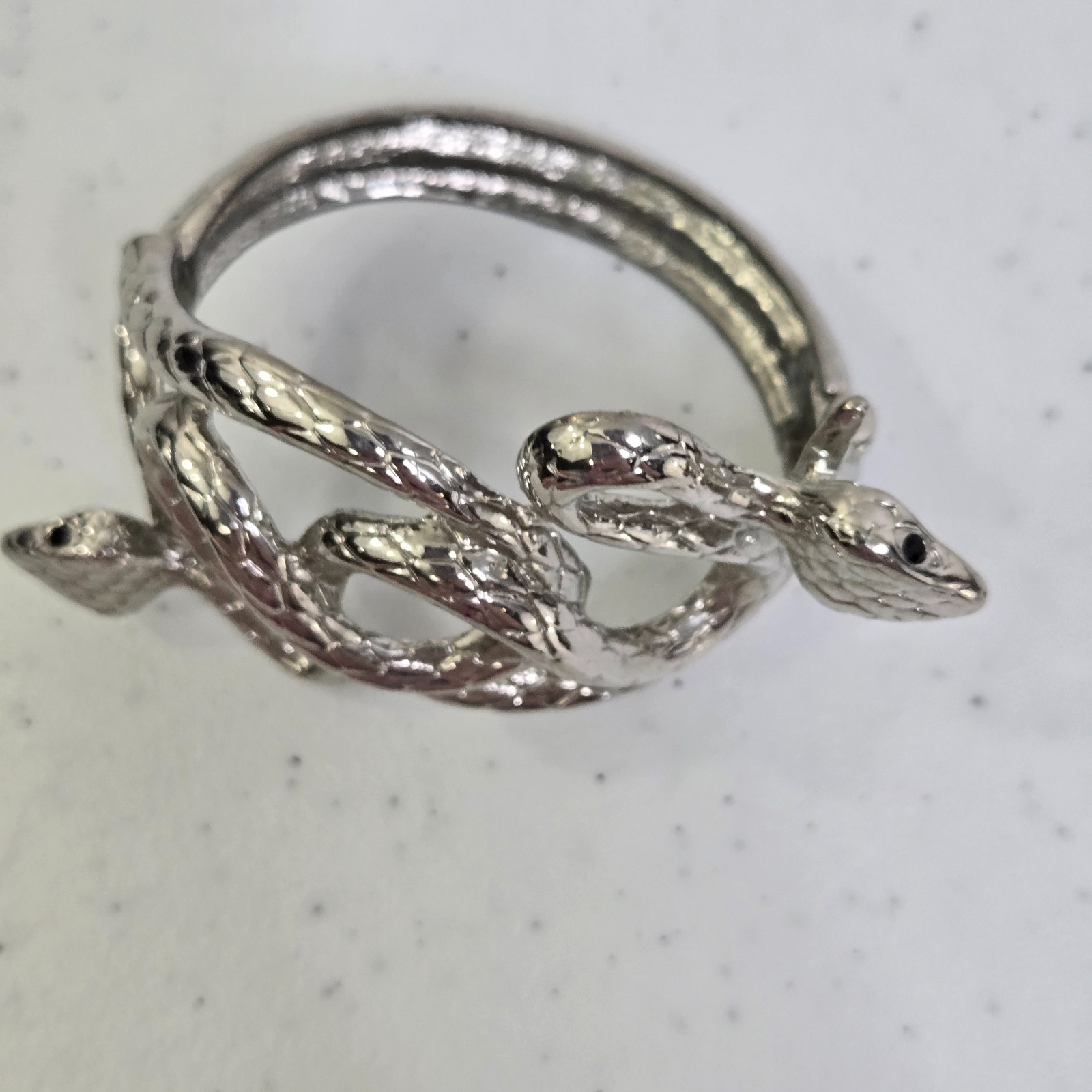 Snake Bracelet Statement Cuff Clamper Silver Tone… - image 2