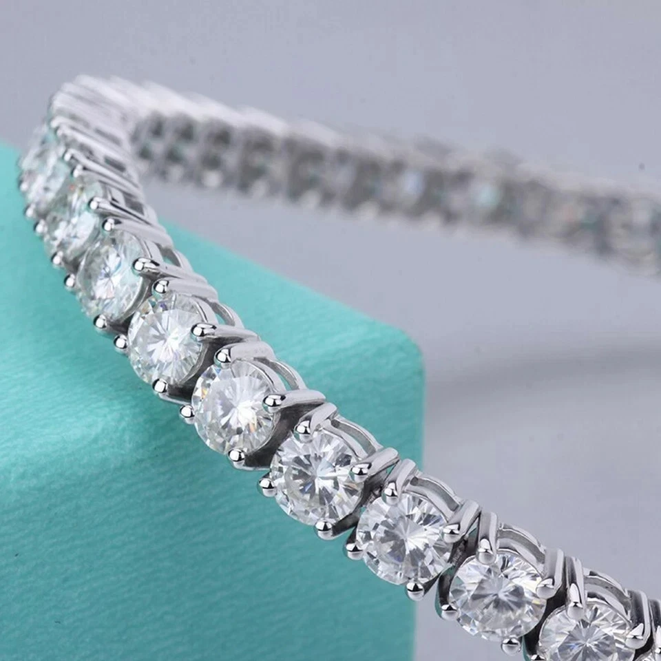 10 TCW Round Lab Created Diamond Tennis Bracelet In 14k white gold Plated 7.5" - Image 3 of 4