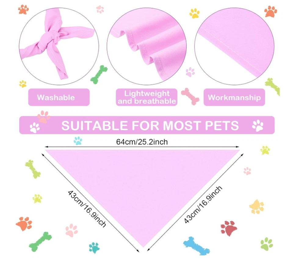 Set of 5 Plain Dog Bandanas Bulk Polyester Dog Bibs Hand Wash Only - Image 2 of 2