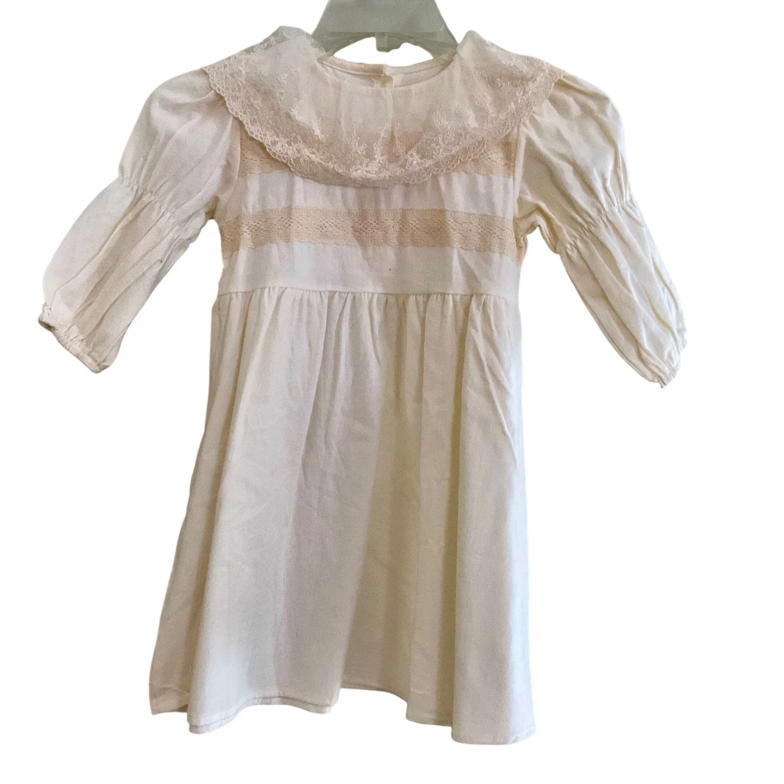 Aeg babyi Girls Cream 100 Cotton Lace Collar Long Sleeve Vintage Style Dress NWT