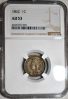 NGC AU-53 1862 Indian Head Cent, Well-Struck & Richly Hued.