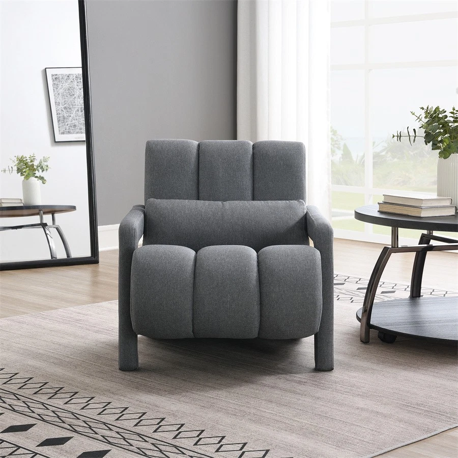 Sillón moderno silla de acento para sala de estar silla lateral tapizada con almohada gris Foto 2 de 4