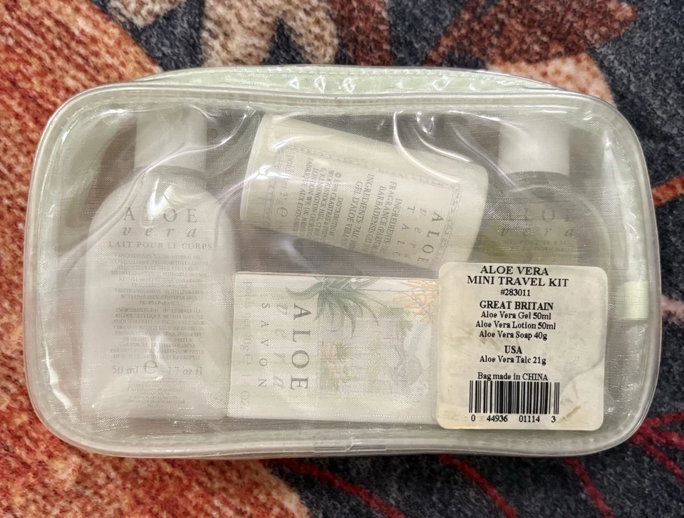 Crabtree Evelyn Aloe Vera Set NEW Gel Lotion Soap Talc Carrying Tote Travel Size Foto 2 de 2