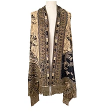 Pashmina Scarf/Wrap Shawl Black Beige Gray Paisley Print Fringe Boho