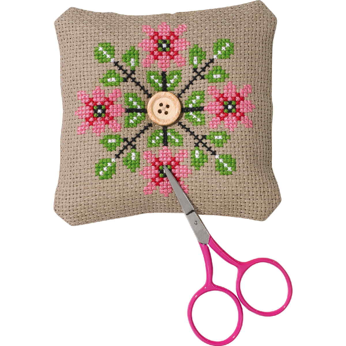 Permin counted cross stitch kit ""Pincushion flower/leaf"", 11x11cm, DIY, 03-0327
