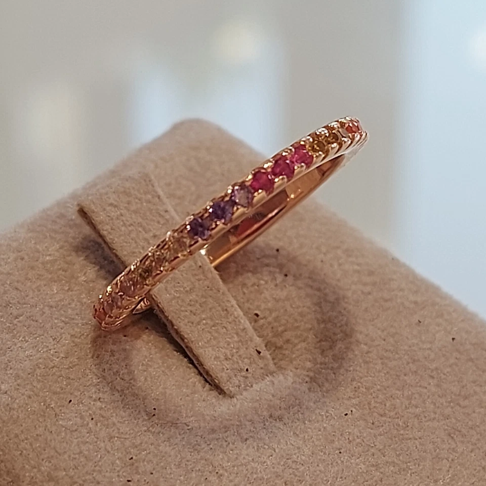 Anello argento 925 rosa donna veretta infinity eternety giro dito zirconi colore - Immagine 2 di 4