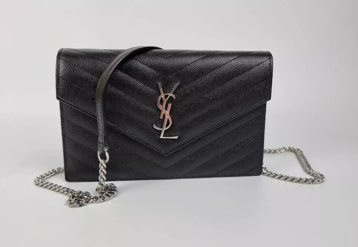 Saint Laurent Cassandre Matelasse Black Leather Chain Wallet Shoulder Bag  New