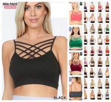 SEAMLESS TRIPLE CRISS CROSS CAGE STRAPPY PADDED BRALETTE TANK CROP CAMI TOP S-3X