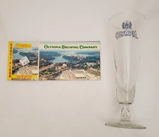 Olympia Beer Pilsner Glass w/Faceted Stem and Postcard Souvenir from Brewery