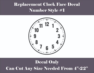 Replacement Clock Face Vinyl Decal Number Style #1 Custom Sizes From 4'' - 22''