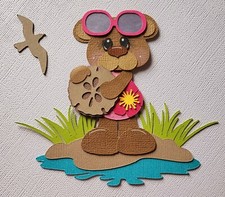Beach Bear Girl. Scrapbook, Card Making Paper Piecing