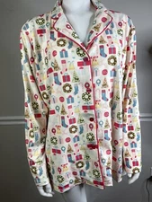 Sweet Honey Clothing Womens large Christmas Pjs Top Button Up Pockets Soft